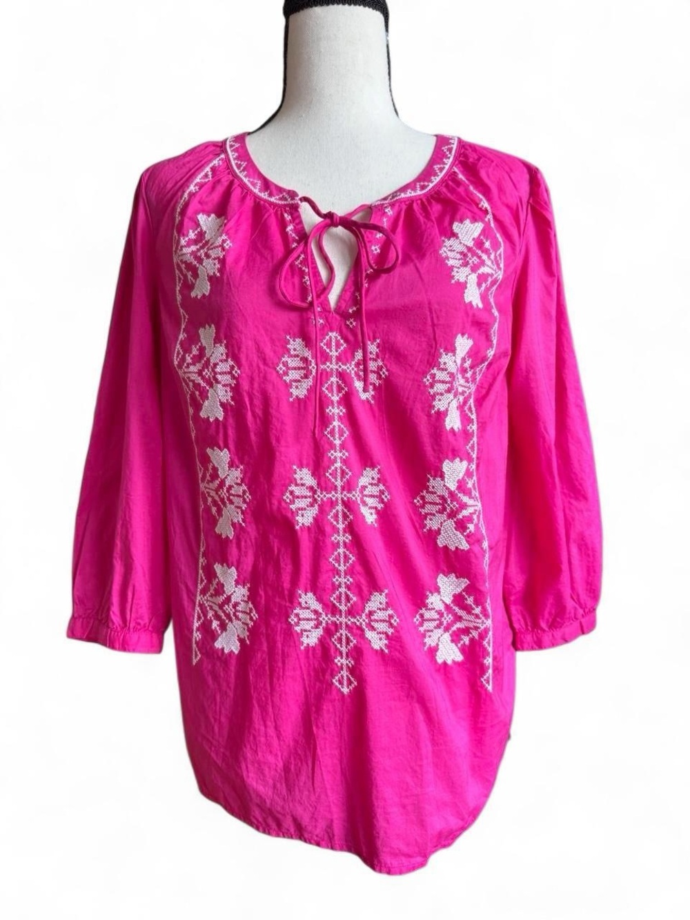 Talbots Hot Pink Embroidered Peasant Tunic